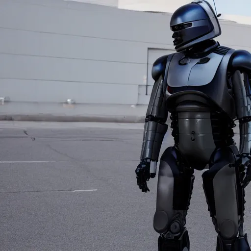 Prompt: jack black as robocop, movie still, 8 k