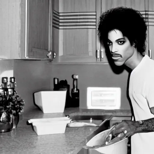 Prompt: photo of prince doing the dishes, very detailed