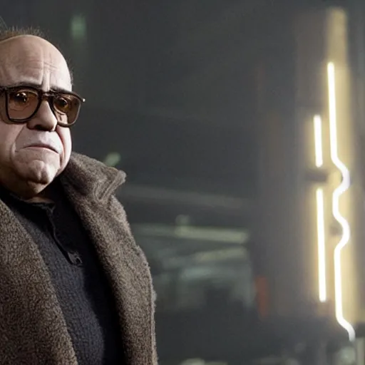 Image similar to A still of Danny Devito in Blade Runner: 2049