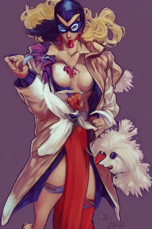 Prompt: Fashionable Anthropomorphic bird street fighter 6 concept art by artgerm and alphons mucha
