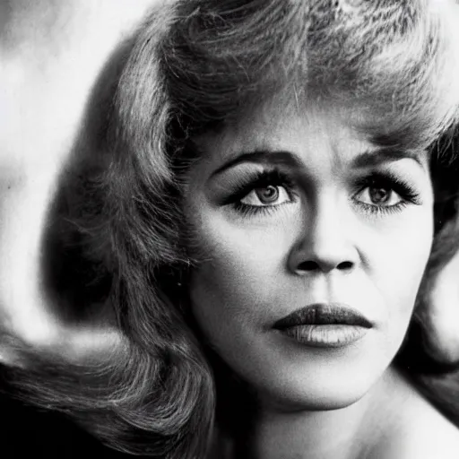 Prompt: close-up photograph of the face of a woman who looks like Marlon Brando and Jane Fonda, high resolution