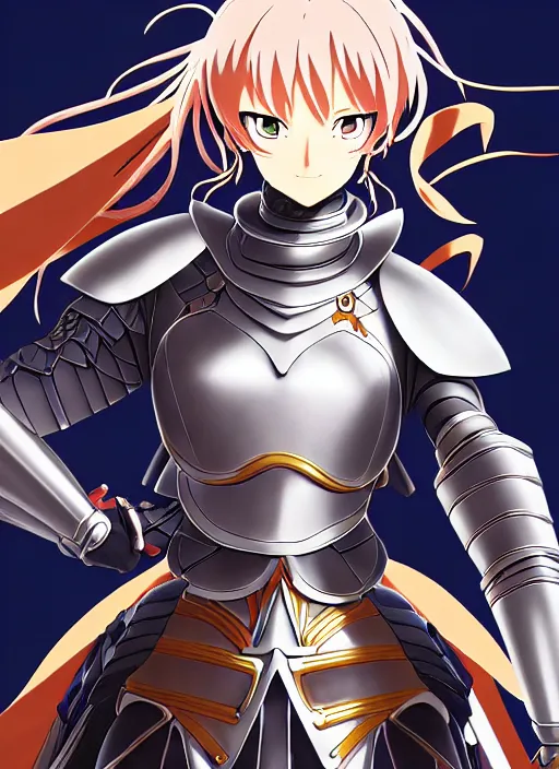 Prompt: key anime visual portrait of a woman knight in ceremonial armor, dynamic pose, cinematic, film grain, face by yoh yoshinari, detailed, intricate