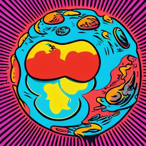 Image similar to 2 planet collapse particle fusion element macro cosmic art by butcher billy, sticker, colorful, illustration, highly detailed, simple, smooth and clean vector curves, no jagged lines, vector art, smooth andy warhol style