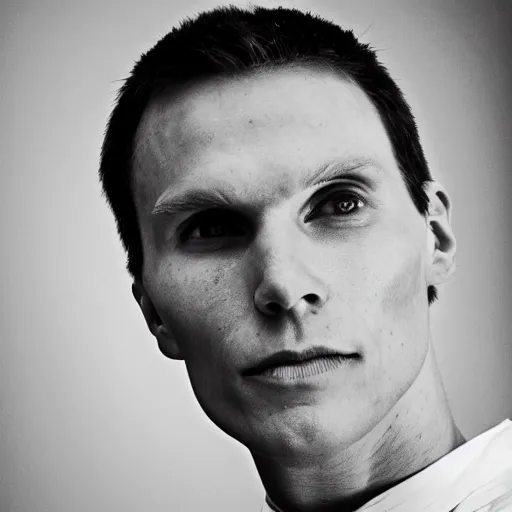 Image similar to jerma, black and white photo, grainy, dark,