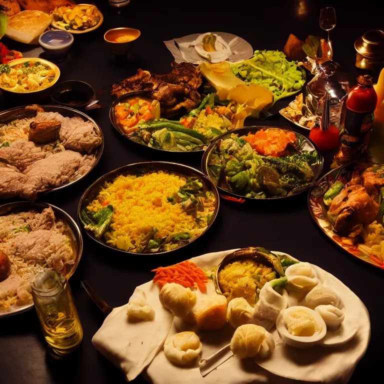 Prompt: close - up focused dslr photograph of an the gambia dinner, 8 k, high detail, volumetric lighting, hyperrealism, aesthetically pleasing, studio lighting, trending