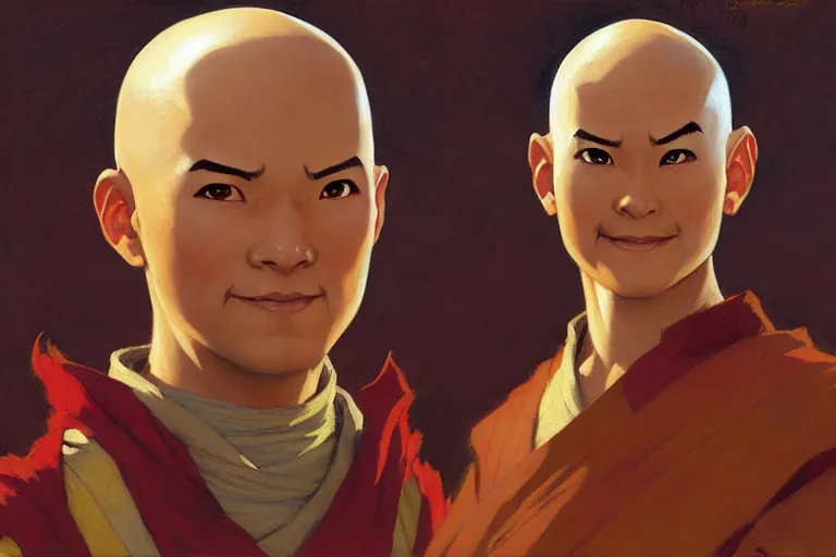 Image similar to the last airbender, atla, bald, painting by gaston bussiere, craig mullins, j. c. leyendecker