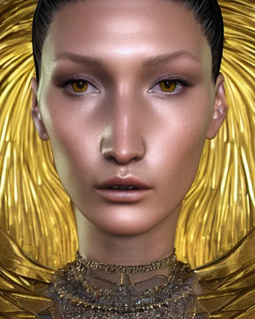 Image similar to a highly detailed metahuman 8 k close up render of bella hadid gustav klimt death and life painting trending on artstation made in unreal engine 4