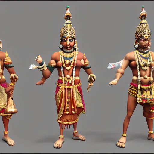 Image similar to 3d render of Indian Gods, Unreal engine, white background, 8k