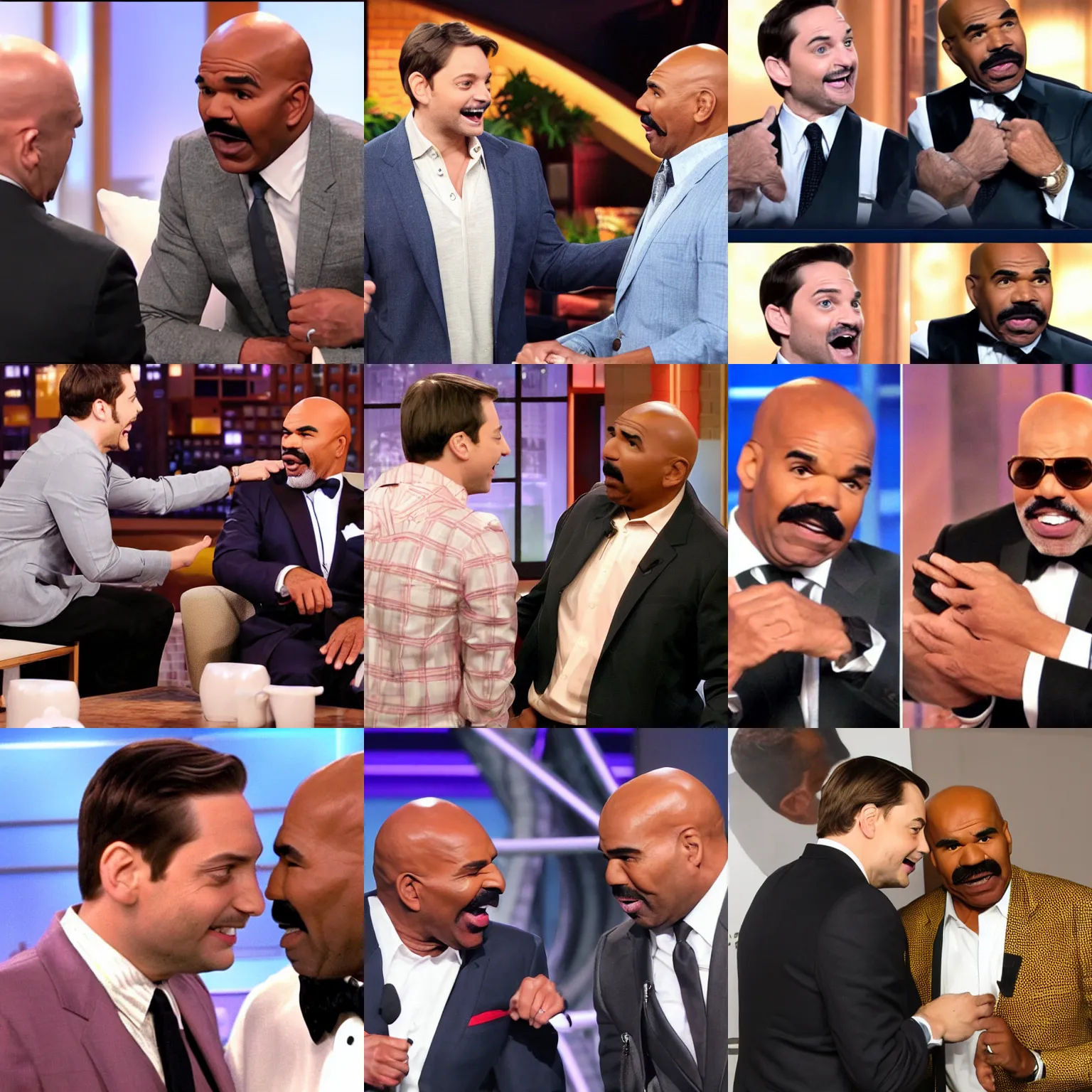 Prompt: Tobey Maguire punching Steve Harvey in the nose
