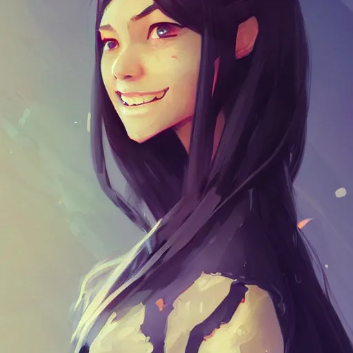 Prompt: portrait of valorant character called Tala Nicole Dimaapi Valdez, beautiful, smiling, by guweiz and loish