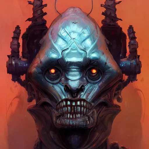Image similar to portrait of a grotesque cybernetic duke of hell, cyberpunk concept art by pete mohrbacher and seb mckinnon and beksinski and josan gonzales, digital art, highly detailed, intricate, sci-fi, sharp focus, Trending on Artstation HQ, deviantart, unreal engine 5, 4K UHD image