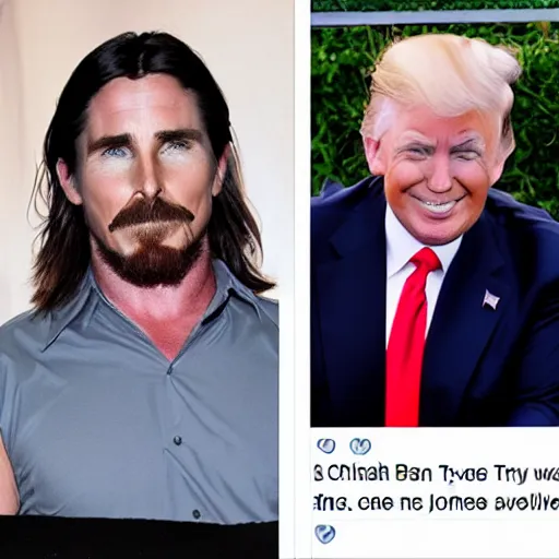 Prompt: christian bale with Donald Trump's hair as Donald Trump