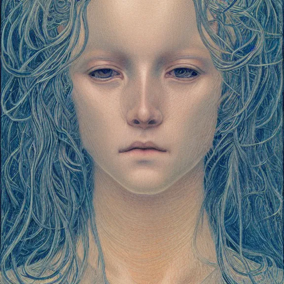 Image similar to a highly detailed portrait in the style of jean delville and in the style of james jean.