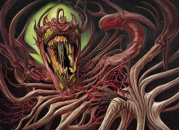 Image similar to fractal portrait of joker as venom of of the last survivors on earth witness the end of the world, by giger and vladimir kush