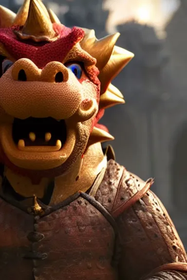 Image similar to very very intricate photorealistic photo of bowser in an episode of game of thrones, photo is in focus with detailed atmospheric lighting, award - winning details