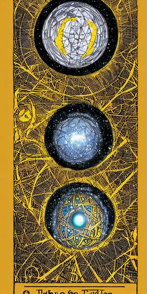 Prompt: Eight of Dyson Spheres, tarot card,