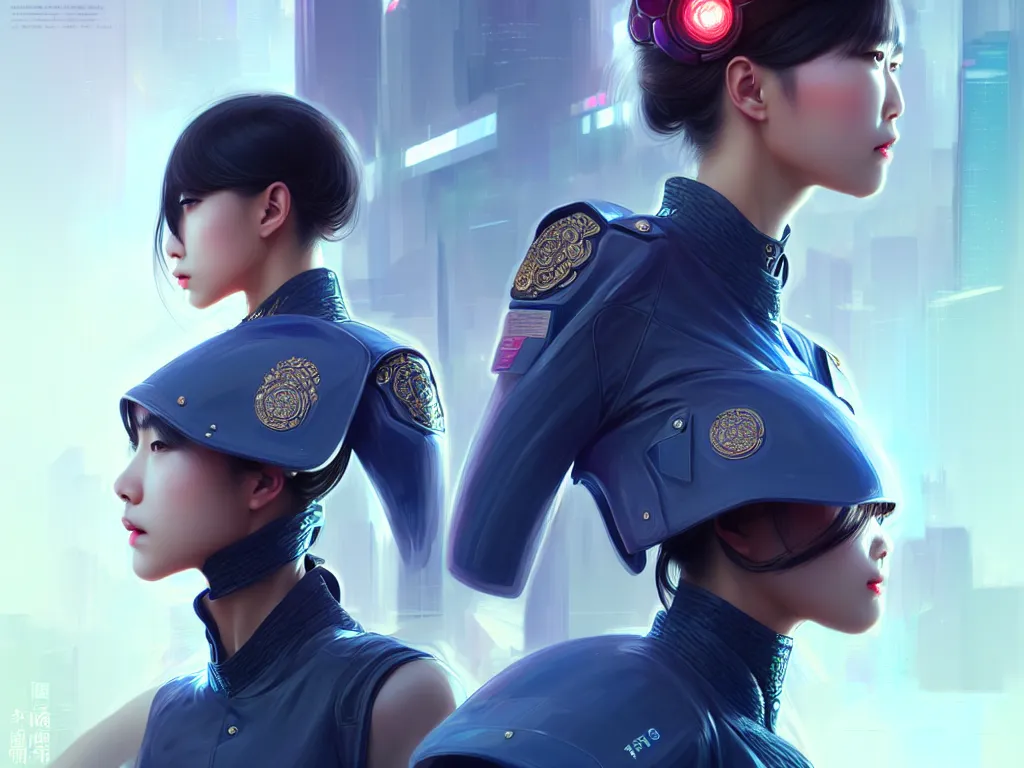 Image similar to portrait futuristic hong kong police uniform girl, at future neon light rooftop, ssci - fi and fantasy, intricate and very very beautiful and elegant, highly detailed, digital painting, artstation, concept art, smooth and sharp focus, illustration, art by tan zi and ayanamikodon and alphonse mucha and wlop