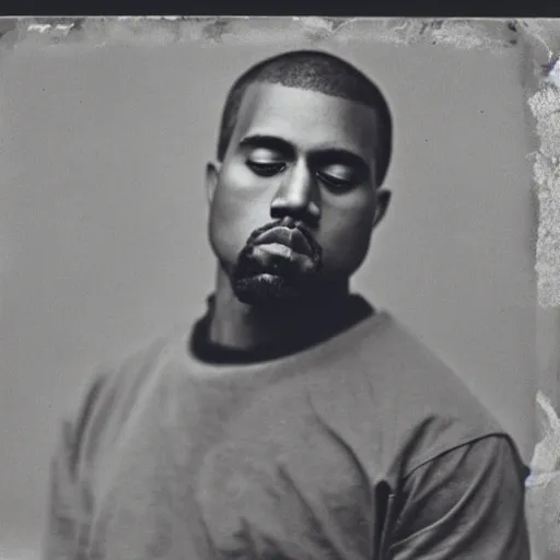 Image similar to a vintage photograph of Kanye West by Julia Margaret Cameron, portrait, 40mm lens, shallow depth of field, split lighting