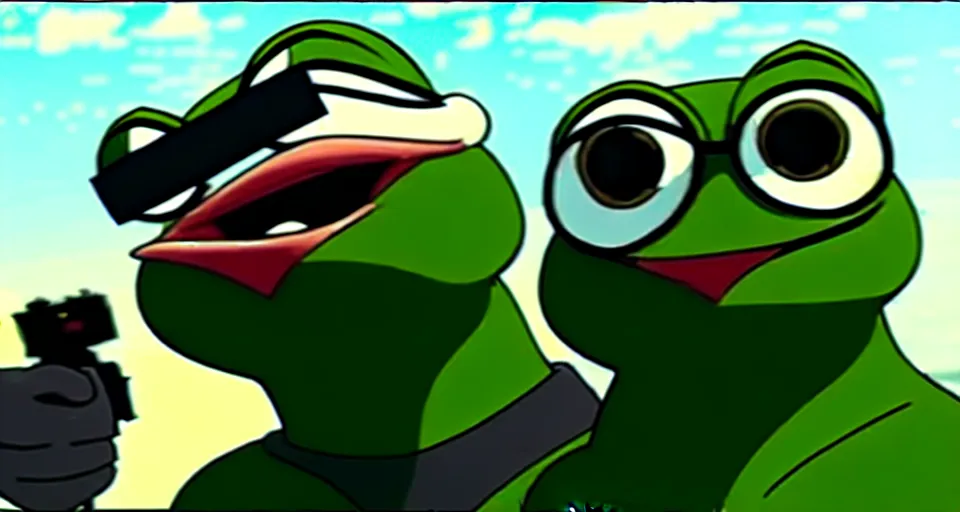 Prompt: frame from pepe action movie