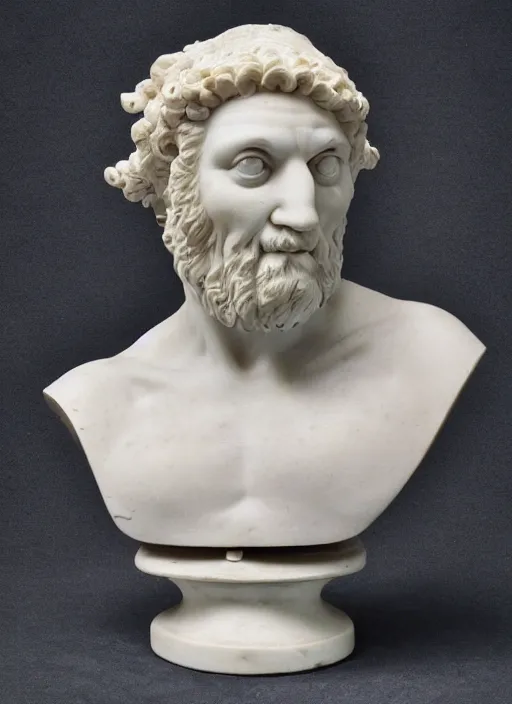 Prompt: photo of a marble bust sculpture of a one - eyed cyclops from ancient greece by michelangelo