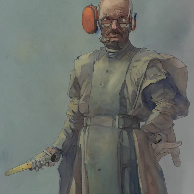 Image similar to a oil / watercolor painting full body character portrait of a chemical cleric in the style of moebius in the style of leonard boyarsky trending on artstation deviantart pinterest detailed realistic hd 8 k high resolution