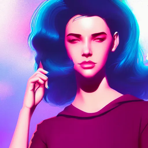 Image similar to woman, synthwave, retrowave, digital art, artstation, ilya kuvshinov