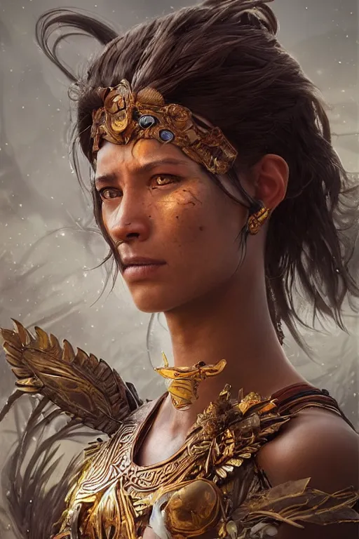 Image similar to portrait of a female Amazon warrior looking fierce and crying, tears, emotional, sci-fi, fantasy, intricate, dramatic studio lighting, highly detailed, high contrast, backlit, cgsociety, artstation, octane render, unreal engine, concept art, sharp focus, art by artgerm and greg rutkowski and alphonse mucha