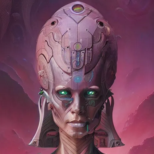 Image similar to A portrait of a cyborg goddess by Wayne Barlowe and Peter Mohrbacher, detailed, sharp, digital art, trending on Artstation