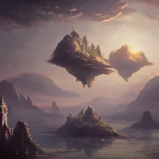 Prompt: floating islands in the sky, fantasy, greg rutkowski