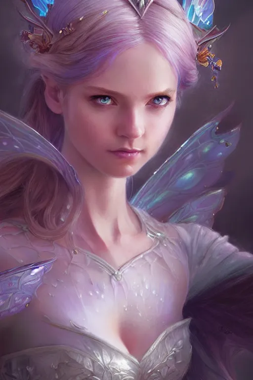 Image similar to fairy princess, highly detailed, d & d, fantasy, highly detailed, digital painting, trending on artstation, concept art, sharp focus, illustration, art by artgerm and greg rutkowski and magali villeneuve