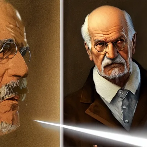 Image similar to freud versus jung, videogame screenshot by greg rutkowski