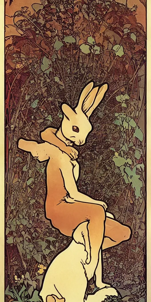 Image similar to a rabbit on a poster by mucha