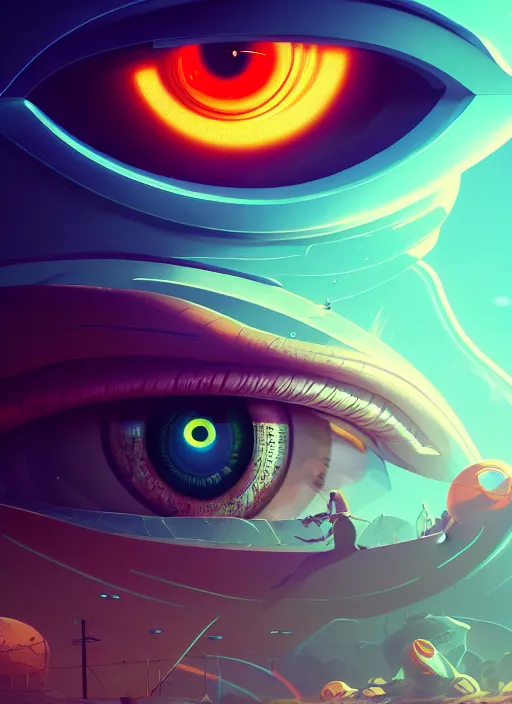 Prompt: retrofuturistic portrait of giant eye, space graphics art in background, close up, wlop, dan mumford, artgerm, liam brazier, peter mohrbacher, 8 k, raw, featured in artstation, octane render, cinematic, elegant, intricate, 8 k