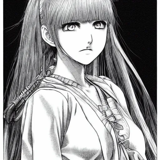 Image similar to young girl by kentarou miura, detailed, manga, illustration