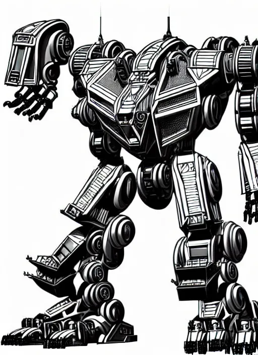 Image similar to very technical and detailed blueprint of a robot tiger, center frame, side view intricate details, ultra - detailed, baroque style, illustration, desaturated, concept art, in the style of battletech, zoids, voltron