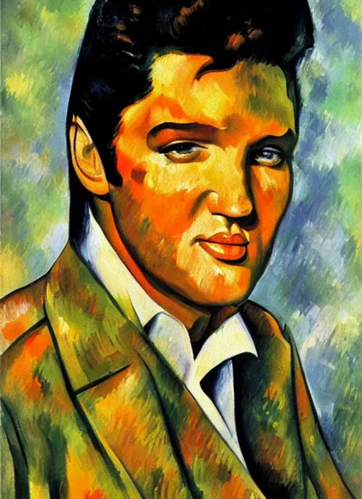 Prompt: oil painting of elvis presley by cezanne