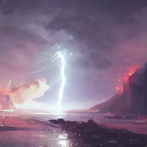 Image similar to the lightning strike by greg rutkowski and wlop