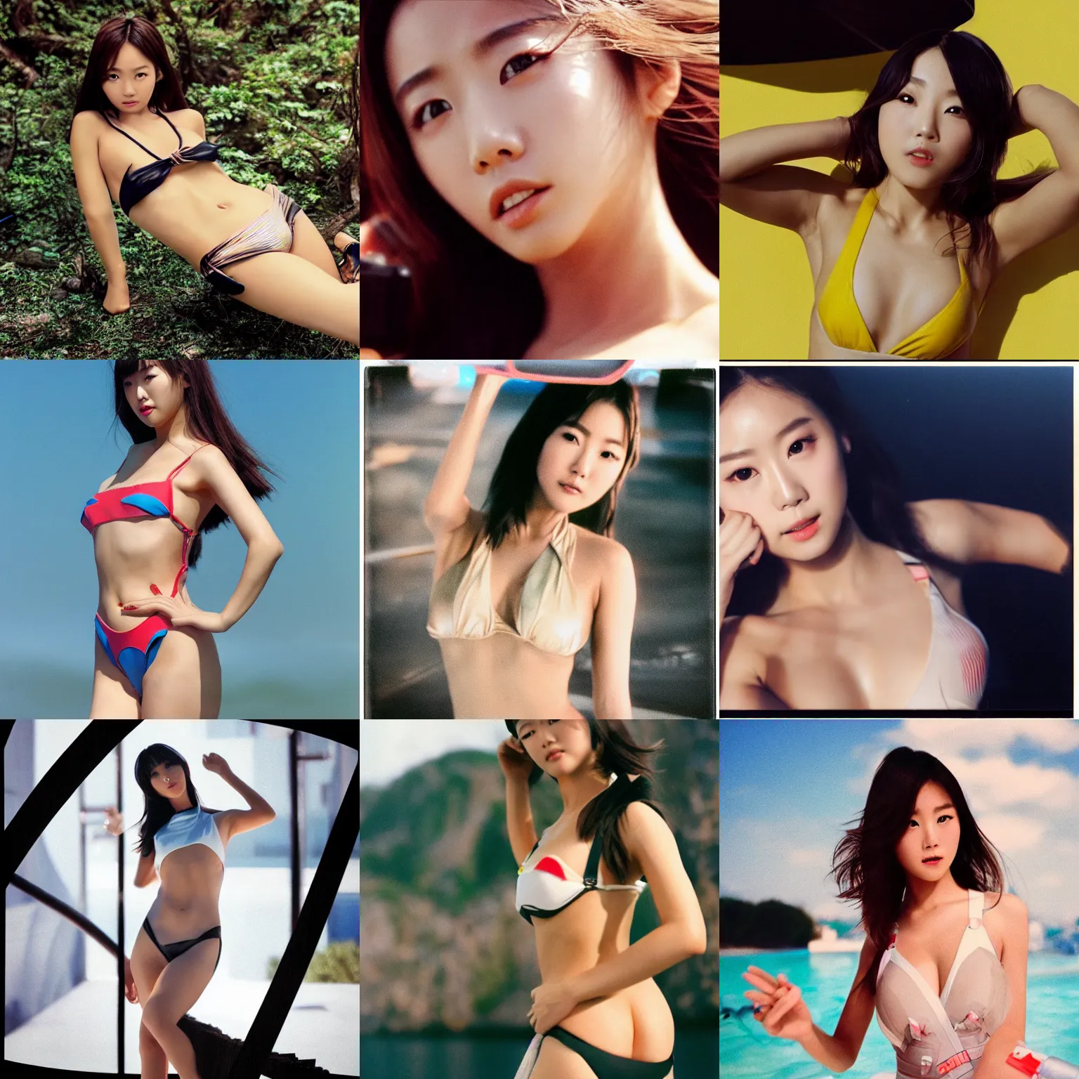 Image similar to Worksafe,8K HD incredible dynamic movie shot,very close-up young beautiful gorgeous cute Japanese actress supermodel J-Pop AV idol girl posing in swimsuit, motion.High budget Hollywood movie.At Behance and Instagram,taken with polaroid kodak portra.Photoshop,Adobe After Effects