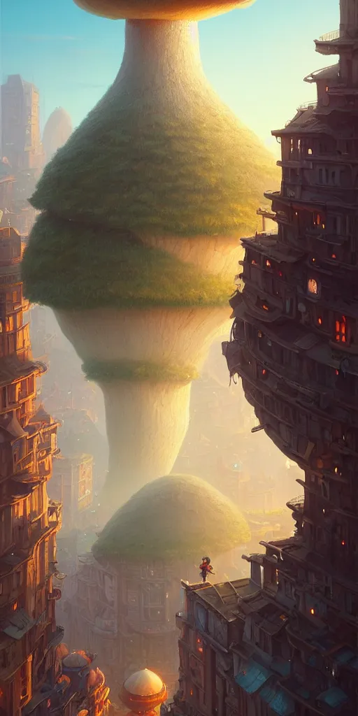 Prompt: a city built on a giant mushroom, unreal engine, fantasy art by greg rutkowski, loish, rhads, ferdinand knab, makoto shinkai and lois van baarle, ilya kuvshinov, rossdraws, tom bagshaw, global illumination, soft light, detailed and intricate environment