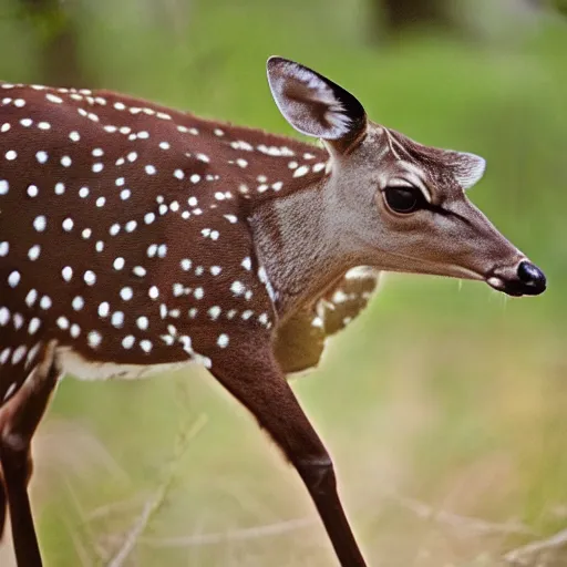 Prompt: a beautiful spotted deer with rocket launchers in the woods, canon eos c 3 0 0, ƒ 1. 8, 3 5 mm, 8 k, medium - format print