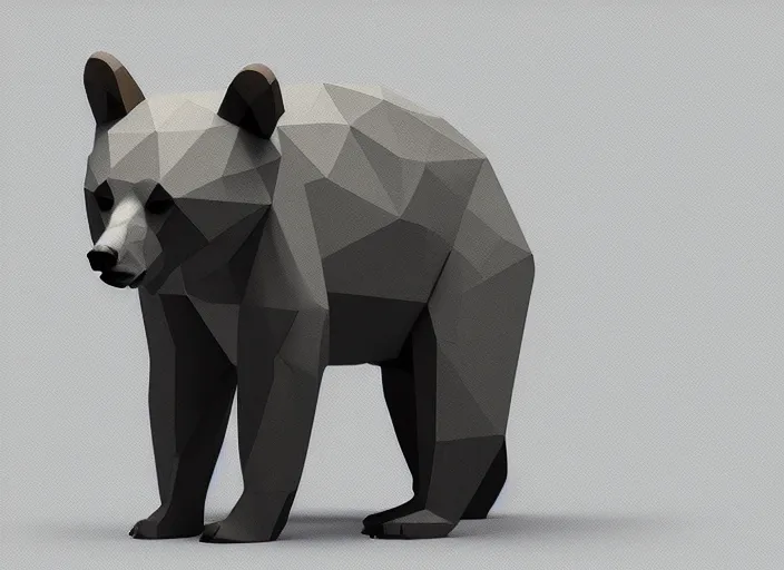 Prompt: low polygon render of a bear, on a white background, isometric 3 d, ultra hd