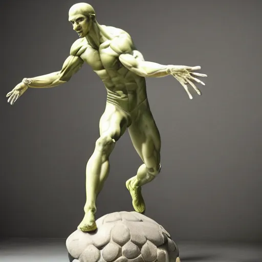 Prompt: a statue of an beautiful athletic male alien sculpted by michelangelo