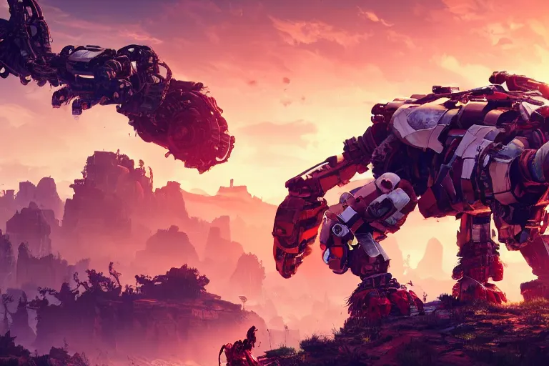 Image similar to scrapper machine mecanical creature robot of horizon forbidden west horizon zero dawn radiating a glowing aura global illumination ray tracing hdr fanart arstation by ian pesty and alena aenami artworks in 4 k