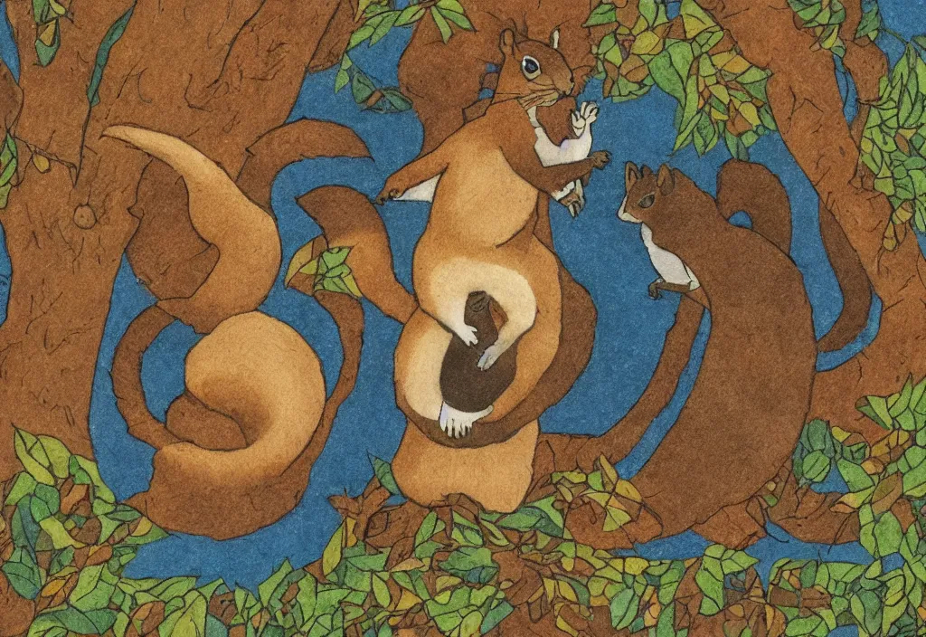 Image similar to a squirrel riding a magic carpet