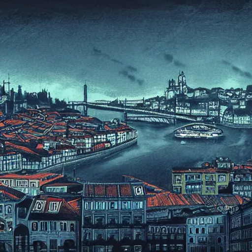 Prompt: the city of Oporto Portugal depicted in the style of blade runner