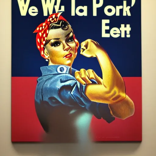 Image similar to a portrait of Rosie the riveter
