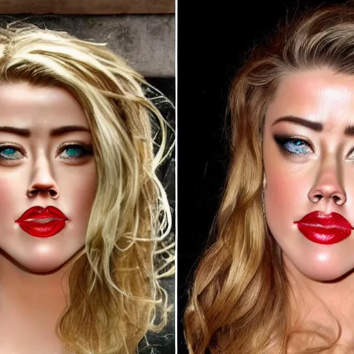 Image similar to a [ gourd ] carved shaped to look like ( amber heard face ) hybrid intercross