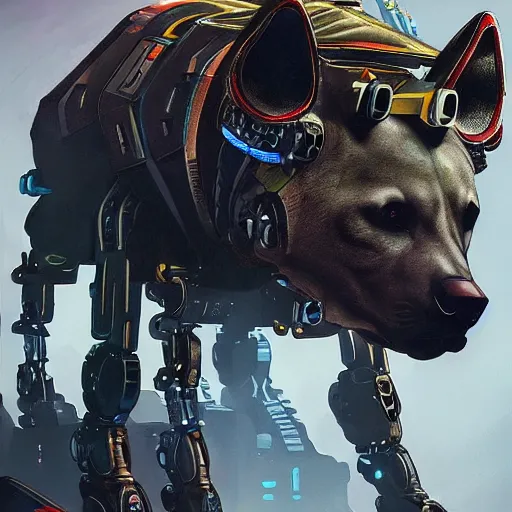 Image similar to robot hyena, cyberpunk 2 0 7 7 concept art, highly detailed