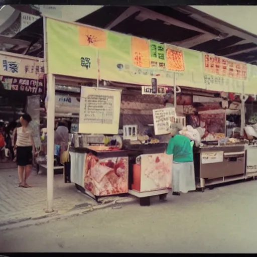 Image similar to polaroid photo of a hawker stall in singapore