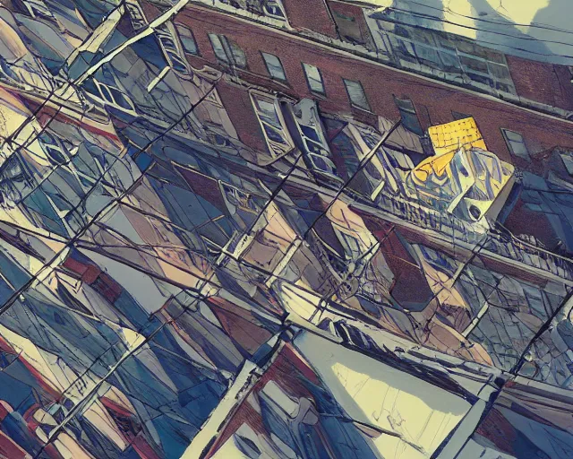 Prompt: teen standing on the roof of a building, bird eye view, fisheye view, illustration, by pine ( ハイネ ) and 薯 子 imoko and 香 川 悠 作 and wlop and maya takamura, highly detailed, trending artstation, pixiv, digital art